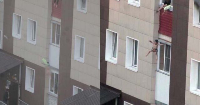 Жена спасила децата си от пожар, хвърляйки ги от прозореца (видео)