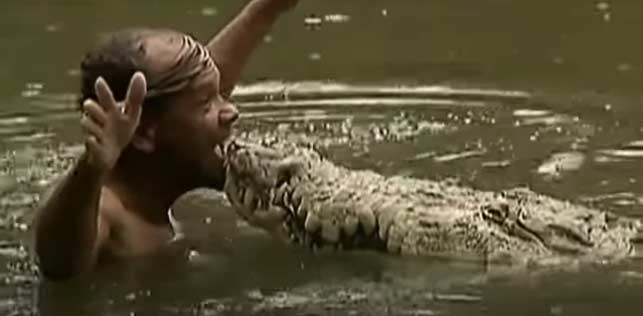 Веднъж костариканецът Чито видял крокодил на брега на реката Влечугото