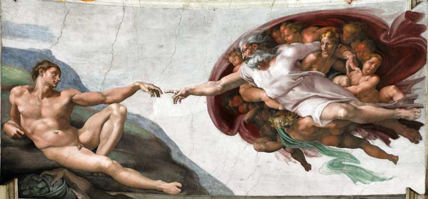 Сътворението на Адам от Микеланджело Буонароти е най красивата фреска в