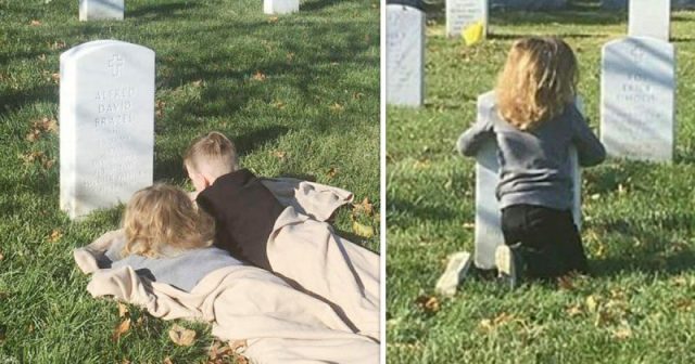 Децата дошли за пръв път гроба на баща си. Изведнъж едното момче направило нещо трогателно